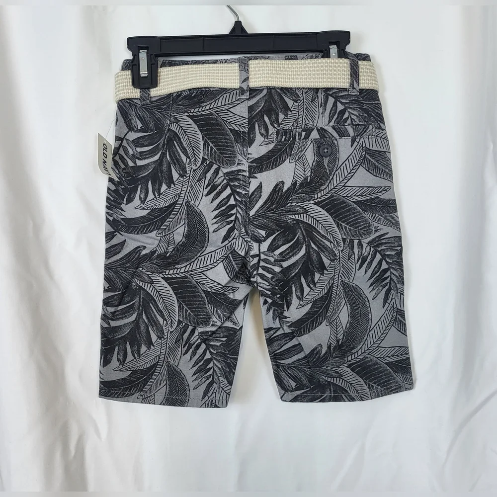 Old Navy Boys Preppy‎ Gray Black Tropical Print Belted Chino Shorts Sz 5 New